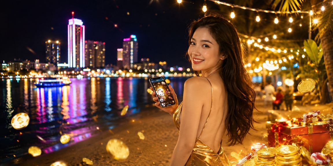 Người chơi card game tại chợ đêm Nha Trang nhìn kết quả trên điện thoại